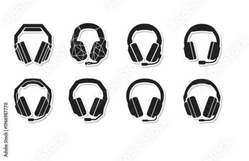 Brutalist Bold Gaming Headset Silhouette Sticker, Heavy Geometric Audio Logo Vector, Minimalist Architectural Esport Icon