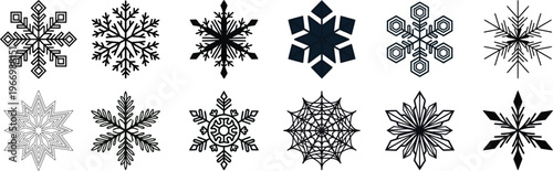 Collection of Diverse Snowflake Icons and Silhouettes