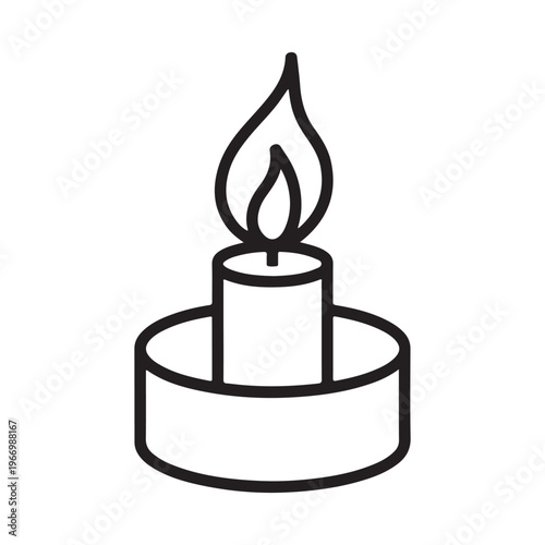 Simple candle line icon in round holder offers minimalist lighting symbol for modern digital interface design.