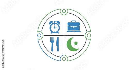 Ramadan symbol with daily routine icons.