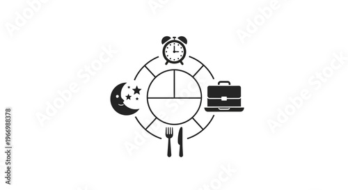 Daily routine schedule with icons.