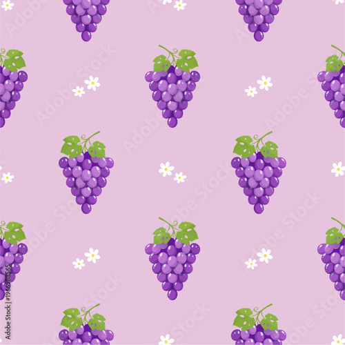 Grape seamless pattern with flower and leaves decoration. Fruit vector illustration. Can be used for wallpaper, paper wrapping, decoration and fashin fabric