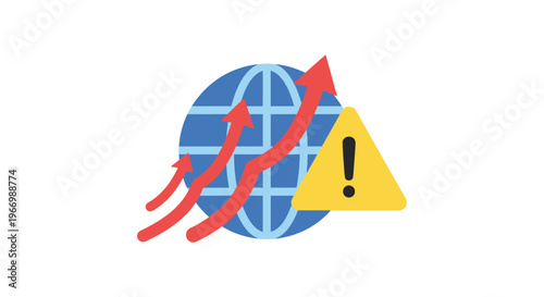 Global warning sign with rising graph.