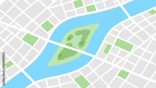 City Map Top View with River Roads and Park Urban Layout