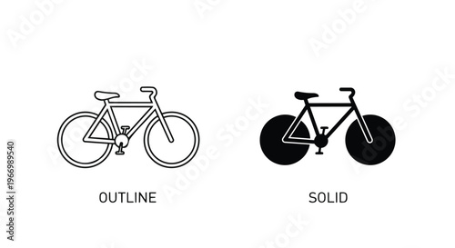 Vector illustrations of bicycle icons in outline and solid styles for design use
