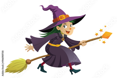 broomstick witch vector on white background