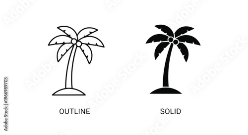 Vector illustrations of palm trees in outline and solid black