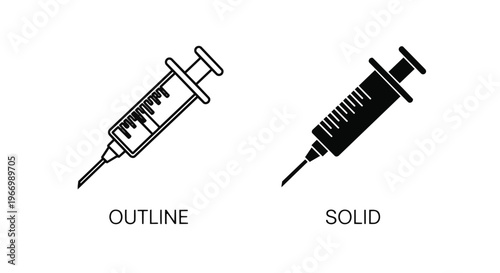 Black and white syringe icons in outline and solid styles