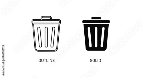 Black and white trash can icons in outline and solid styles