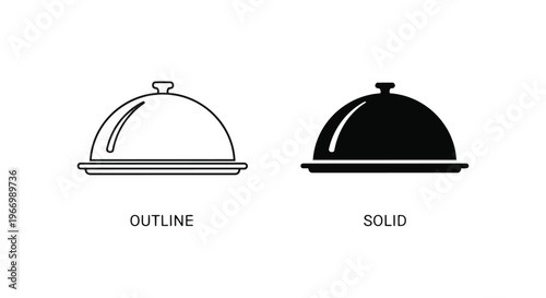 Vector illustration of cloche dish covers in outline and solid styles for food presentation