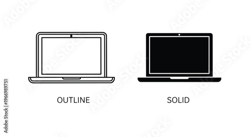Vector illustration of outline and solid laptop computers