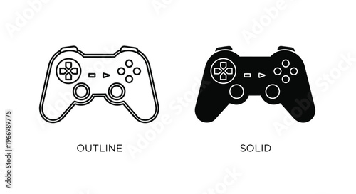 Vector illustrations of gaming controllers in outline and solid styles for design use