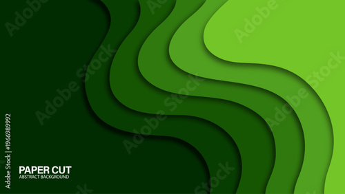 Green Paper Cut Abstract Background with Layered Wave Shapes