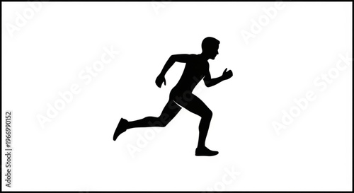 A black silhouette of a man running quickly on a white background