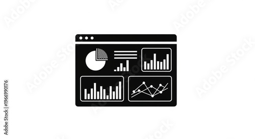 A vector graphic illustration of a browser window displaying various charts and graphs in a minimal flat design style.