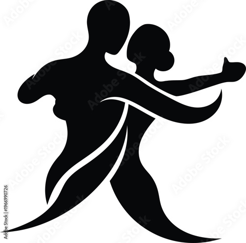 abstract black icons of dancing people silhouette on white background