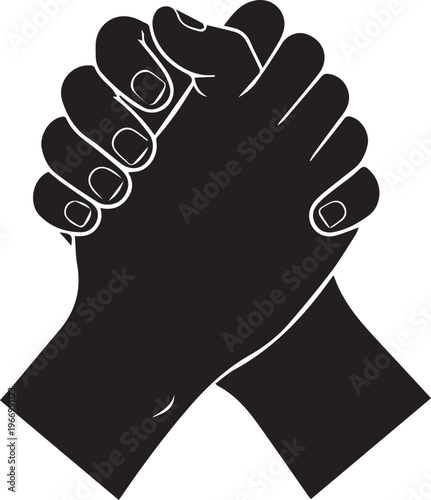 Clasped hands union cooperation vector silhouette illustration representing teamwork unity