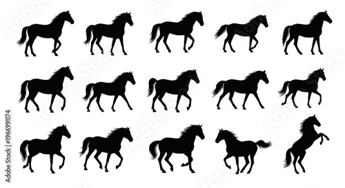 Horse Silhouettes: Galloping and Standing Animal Icons
