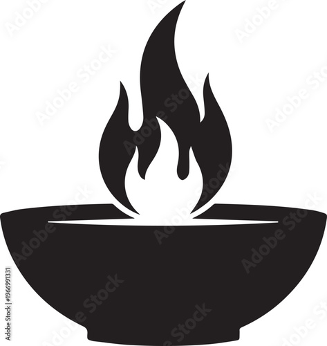 Silhouette of torch flame illustration vector line art with bowl background