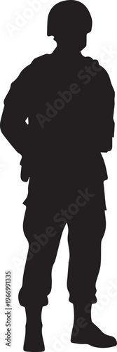 Silhouette of soldier illustration vector line art standing in uniform