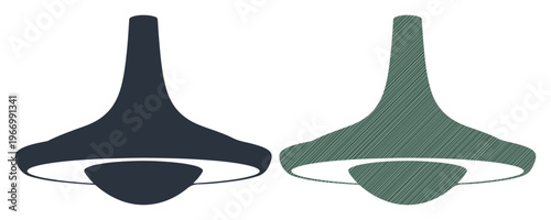 Modern pendant lights, minimalist lamps, green and black, vector icons, 2 designs