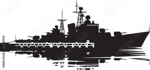 Silhouette of warship vessel illustration vector line art with checkered background