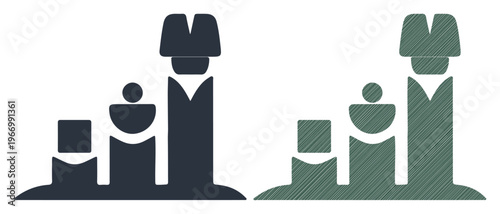 Stylized figures representing a family's growth and success on a podium, symbolizing achievements and progress.