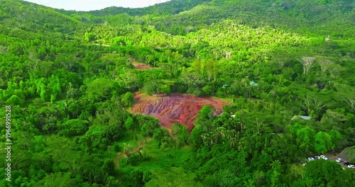 Aerial view of seven coloured earths on island Mauritius. Tourist attraction on island Mauritius