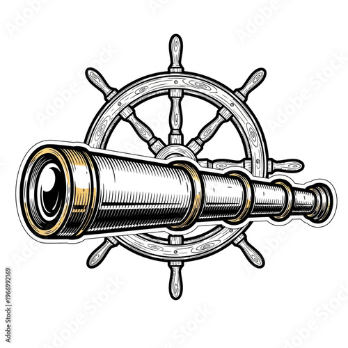 Vintage spyglass nautical telescope instrument.