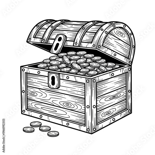 Treasure chest filled with gold coins.