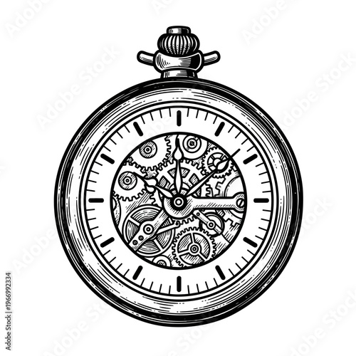 Detailed Mechanical Pocket Watch Face Closeup.