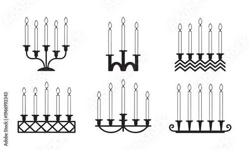 Minimalist candelabra set in black and white featuring elegant candle holders for ceremonial or home lighting.