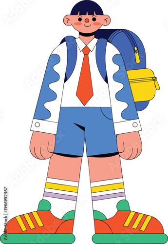 Cartoon schoolboy with backpack a playful illustration of youthful energy