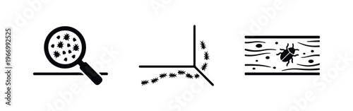 Pest control inspection and insect infestation icon set