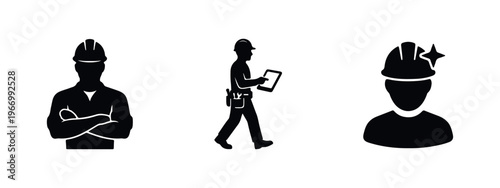 Construction Worker and Engineer Icons Silhouette Set