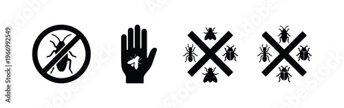 Black Silhouette Icons for Pest Control and Insect Prevention