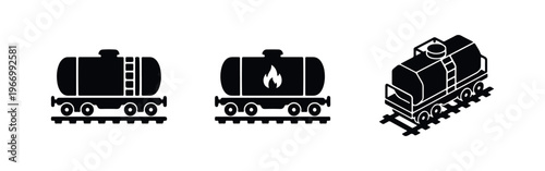 Set of railway tank car icons for liquid transport
