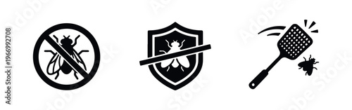 Fly control and insect protection icons set