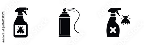Pest control and insecticide spray bottle icon set