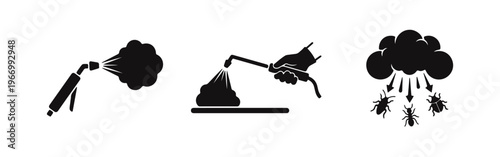 Set of pest control and fumigation black silhouette icons