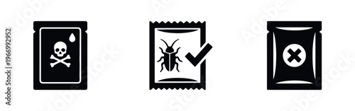 Pest Control and Toxic Chemical Sachet Vector Icon Set