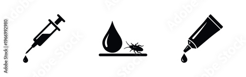 Pest control and medical application liquid treatment icon set