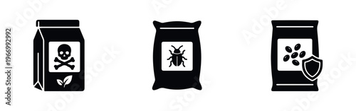 Set of agricultural chemical and protected seed bag icons