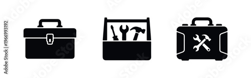 Set of three toolbox icons for repair and maintenance