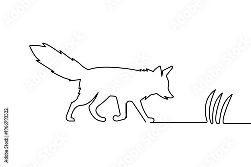 Elegant fox silhouette continuous one line drawing minimalist vector illustration