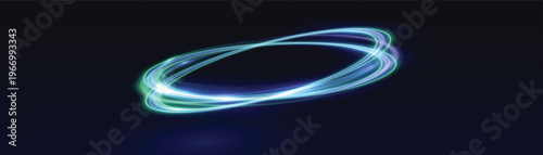 Abstract light trails a glowing orbital swirl on dark background