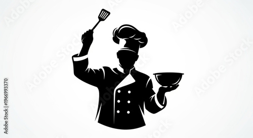 Silhouette of a chef holding a spatula and bowl.