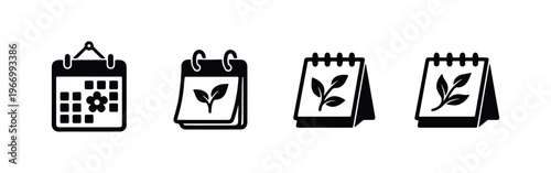 Set of eco-friendly calendar icons with leaves and flowers