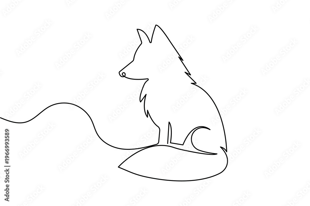 Fototapeta premium Elegant fox silhouette continuous one line drawing minimalist vector illustration