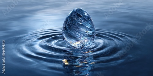 Blue egg-shaped object floating on rippling water